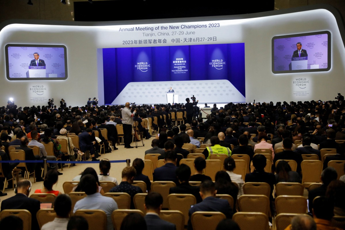 Chinese Premier Li Qiang, speaks at the opening session of the World Economic Forum’s 14th Annual Meeting of the New Champions 2023, at the Meijiang Convention and Exhibition Centre in Tianjin. Photo: Reuters