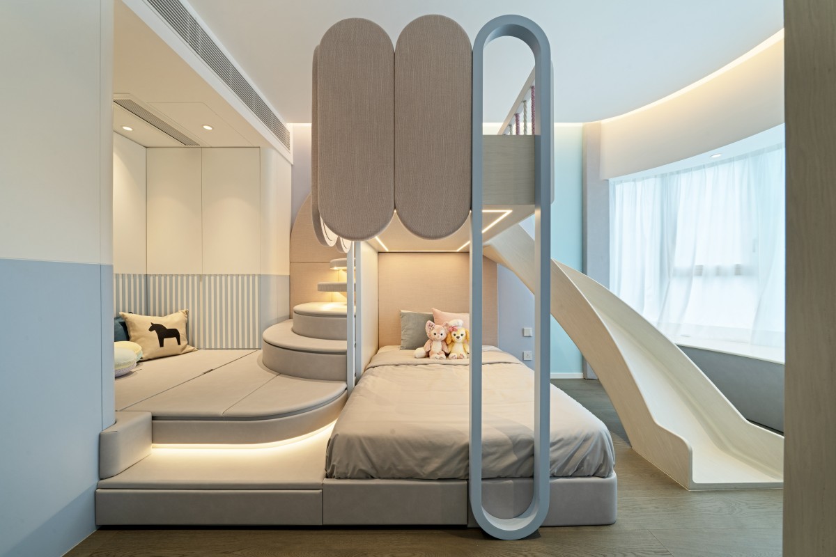 A treehouse-style child’s bed exited via a slide in a home in Sha Tin, Hong Kong. Photo: CK