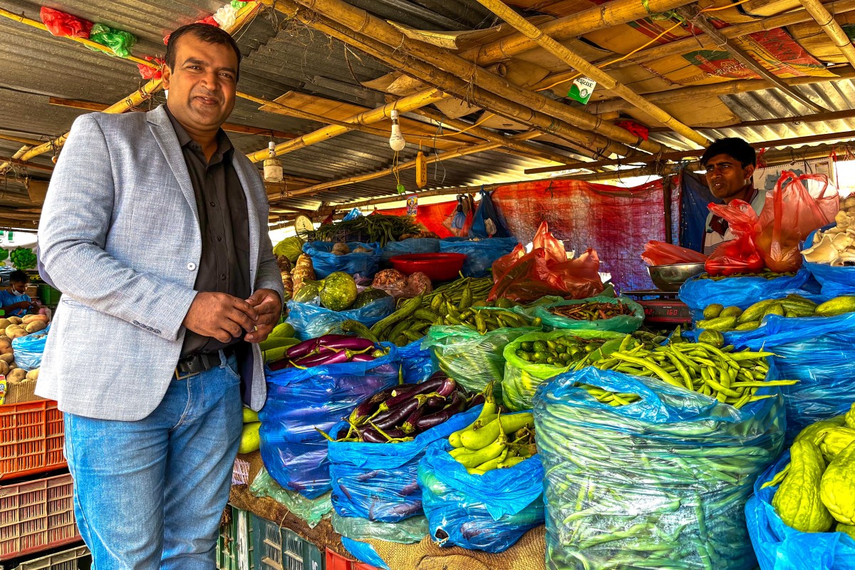 Santosh Shah at a vegetable market near his flat in Kathmandu. Photo: Bibek Bhandari