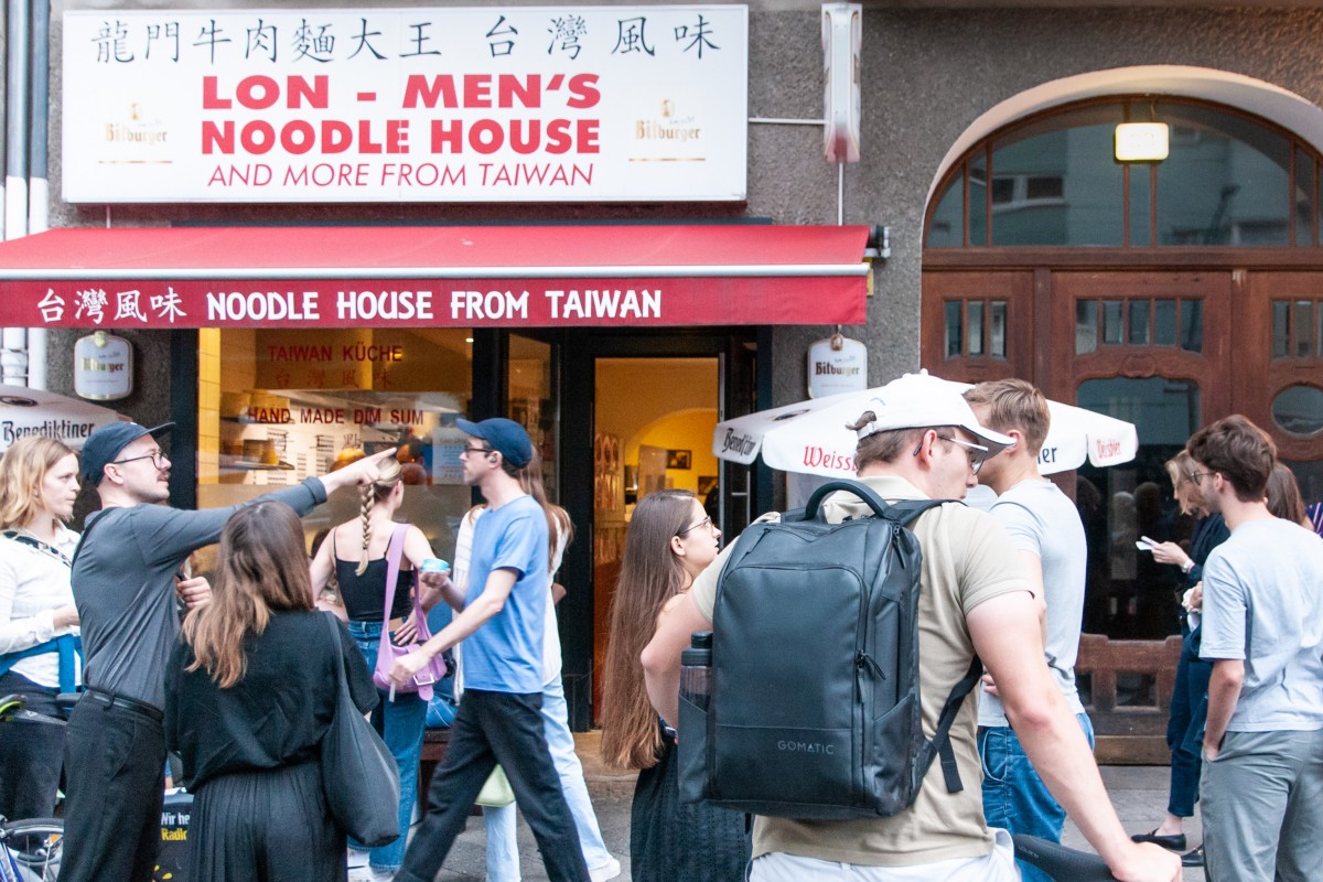 The outside of Lon Men’s Noodle House, a Taiwanese restaurant in Kantstrasse, Berlin. The street is the German capital’s go-to place for East Asian food and more. Photo: Giulio Ferracuti