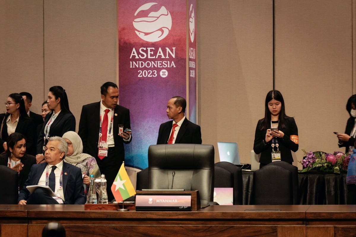 The seat reserved for Myanmar is left empty during the Asean summit in Jakarta, Indonesia, on September 6. Photo: EPA-EFE