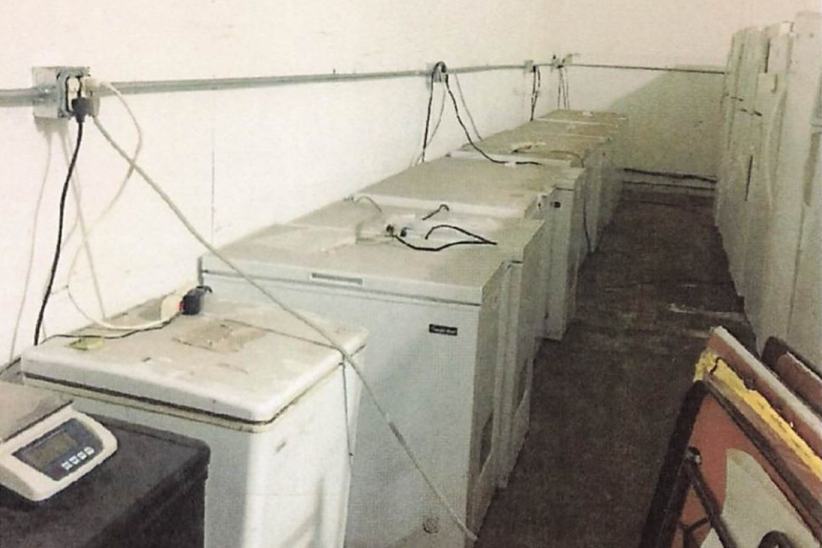 Refrigeration units are seen in a warehouse containing an unlicensed laboratory in Reedley, Fresno county, California. Photo: Fresno County Department of Public Health