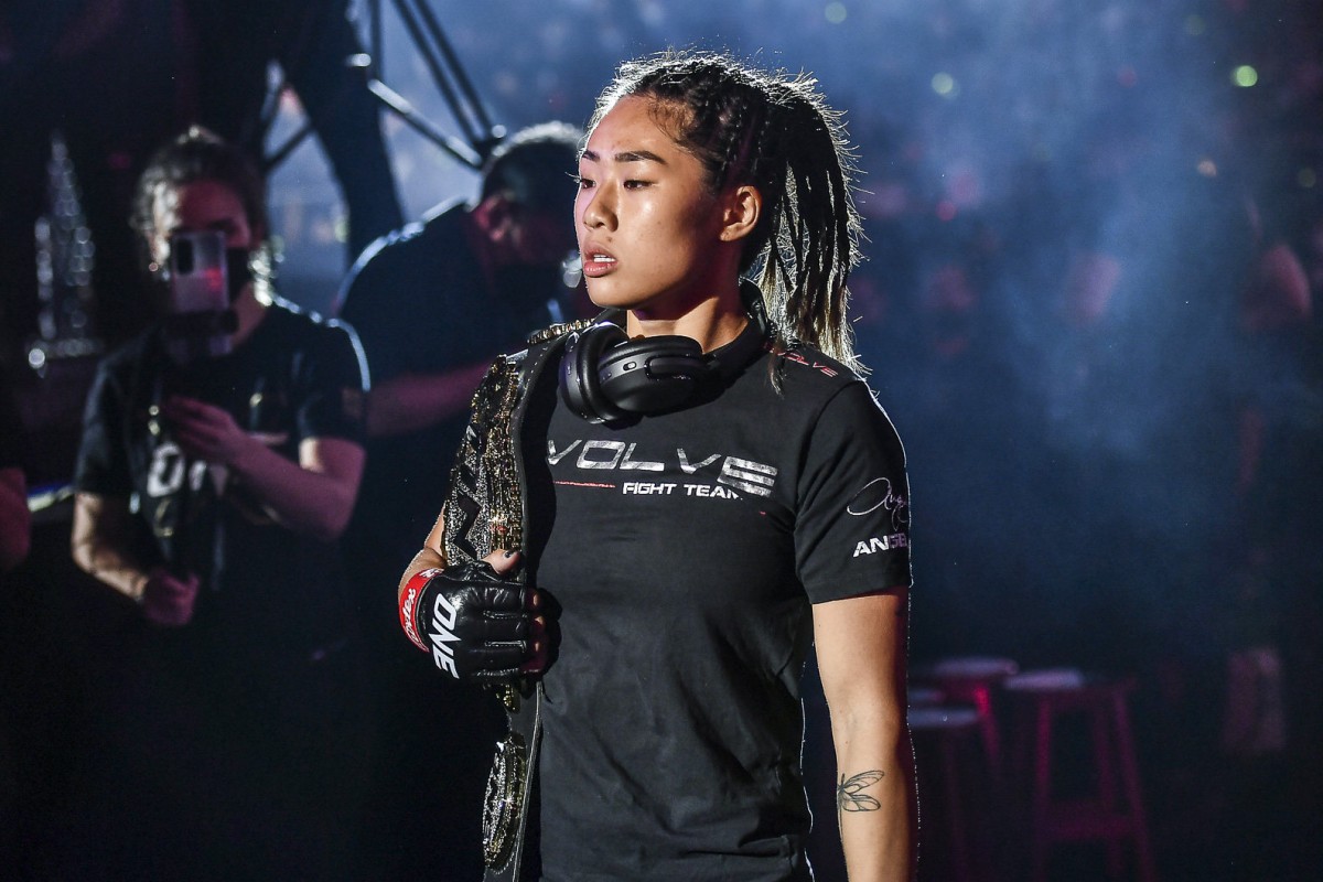 Angela Lee walks out to defend her atomweight MMA title against Stamp Fairtex at ONE X in Singapore. Photo: ONE Championship