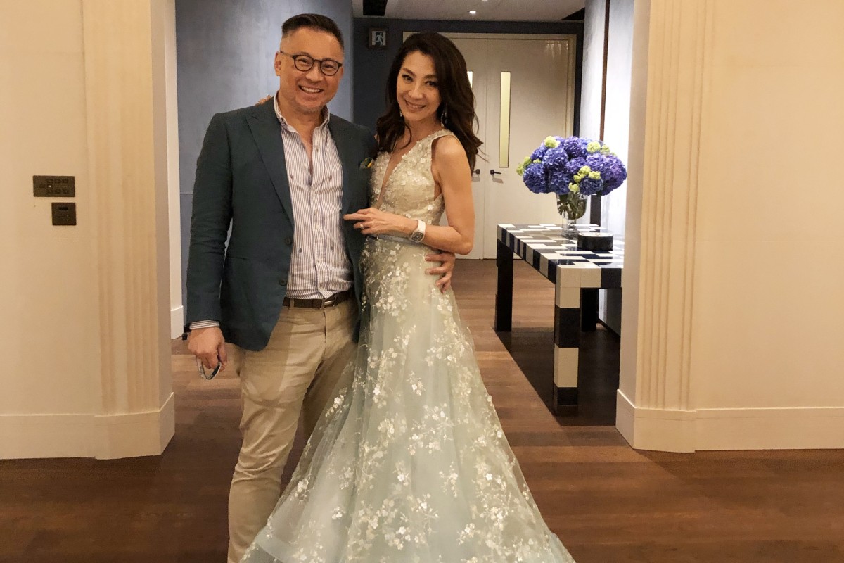 Hong Kong fashion designer Barnie Cheng with Michelle Yeoh at the 2019 AMFAR Gala. Yeoh is wearing a gown he created especially for her. Photo: Barney Cheng