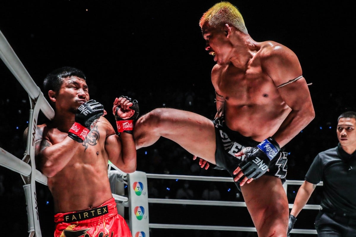 Superlek throws a kick at Rodtang. Photos: ONE Championship
