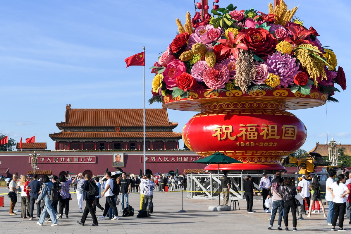 Travellers from across China will visit Beijing during the ‘golden week’ holiday that begins on Friday, and a giant flower pot in Tiananmen Square is expected to be a big attraction. Photo: Xinhua