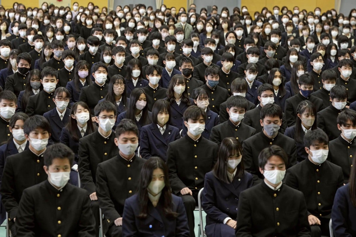 Students at Gifu prefectural high school at a graduation ceremony. The report also identified an alarming increase in cases of bullying, including at senior high schools across Japan. Photo: Kyodo