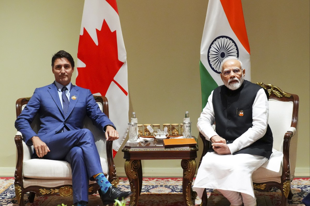 Canadian Prime Minister Justin Trudeau and Indian Prime Minister Narendra Modi meet during the G20 summit in New Delhi on September 10. Canadian-Indian relations have been affected by allegations about New Delhi’s role in the  death of a Sikh leader in Canada. Photo: AP 

