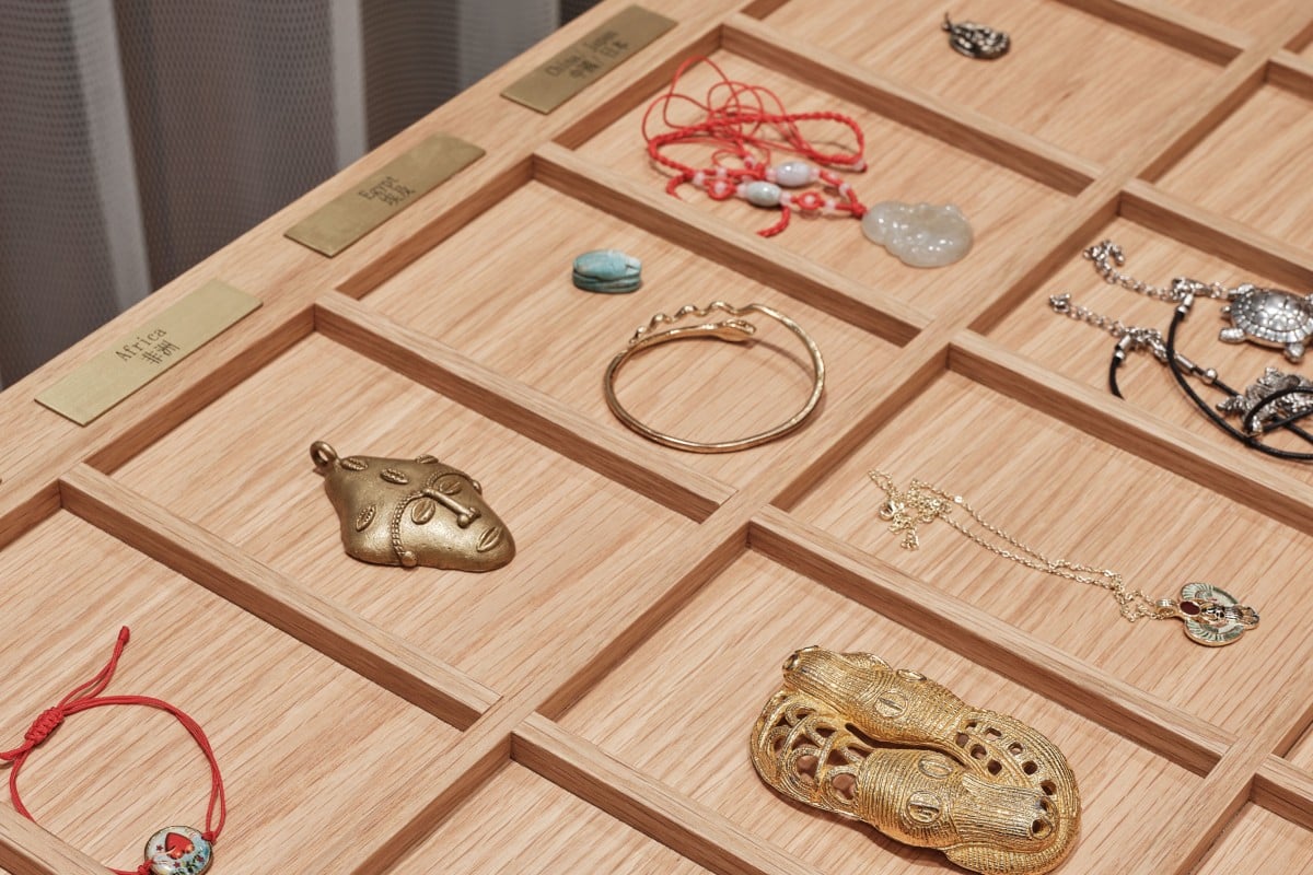 Talismans on display at L’École China in Shanghai.
