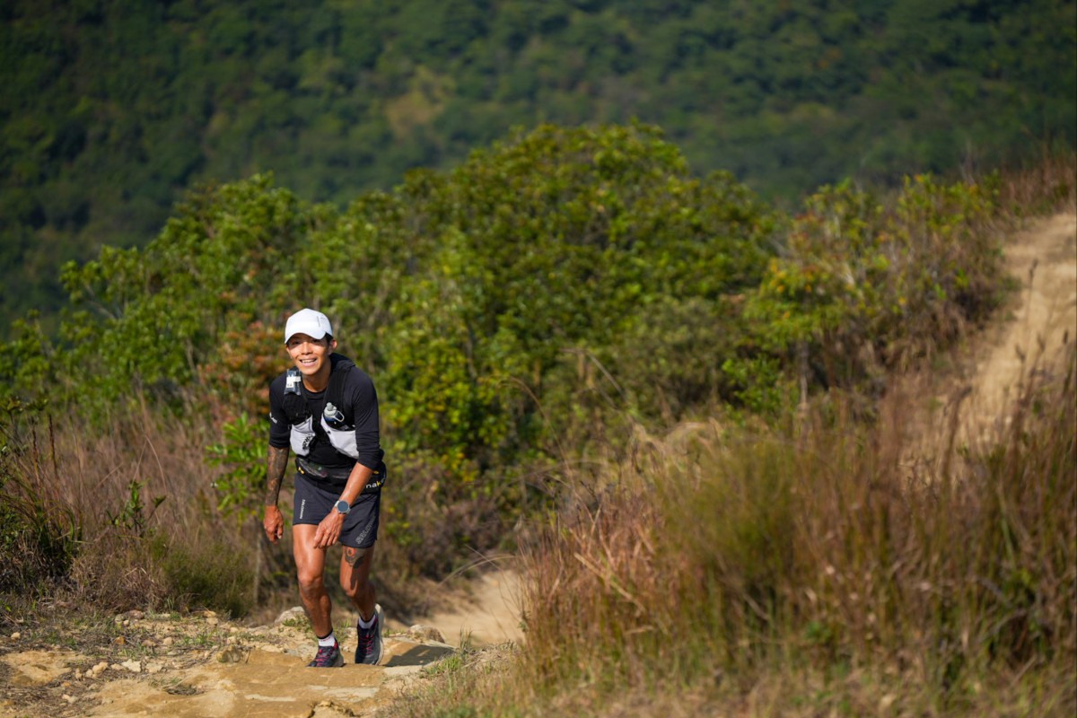 Liu Fo-lok climbs some steps during the Hong Kong Four Trails Ultra Challenge. Liu won the 2024 race in a time of 52 hours, two minutes and 24 seconds. Photo: violanalan.photos