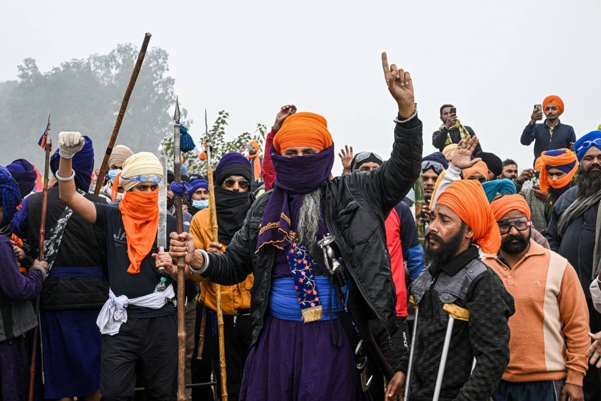 A protest by farmers near the Haryana-Punjab state border in Rajpura, Punjab, India, on February 21. Photo: Bloomberg