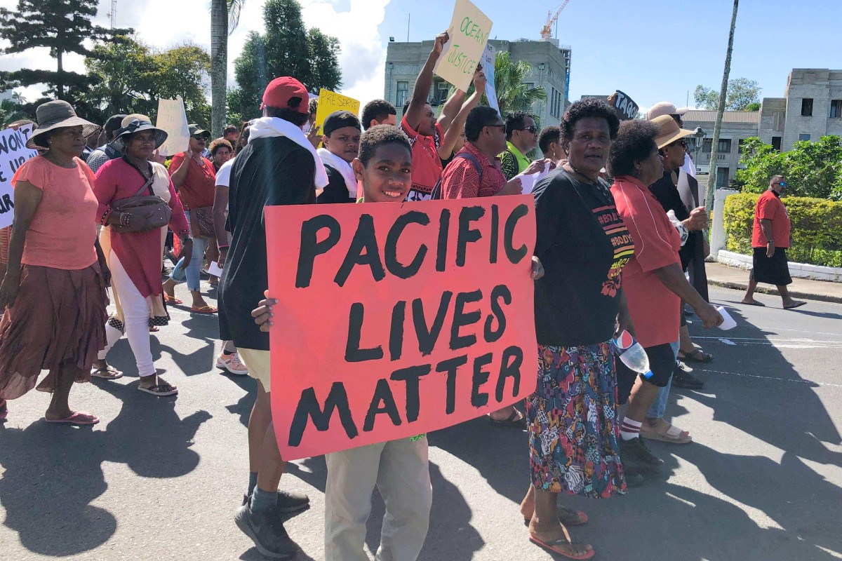 Protesters on the streets of Fiji’s capital city Suva rally against Japan’s release of wastewater from the crippled Fukushima nuclear plant into the Pacific Ocean in August last year. Photo: AFP