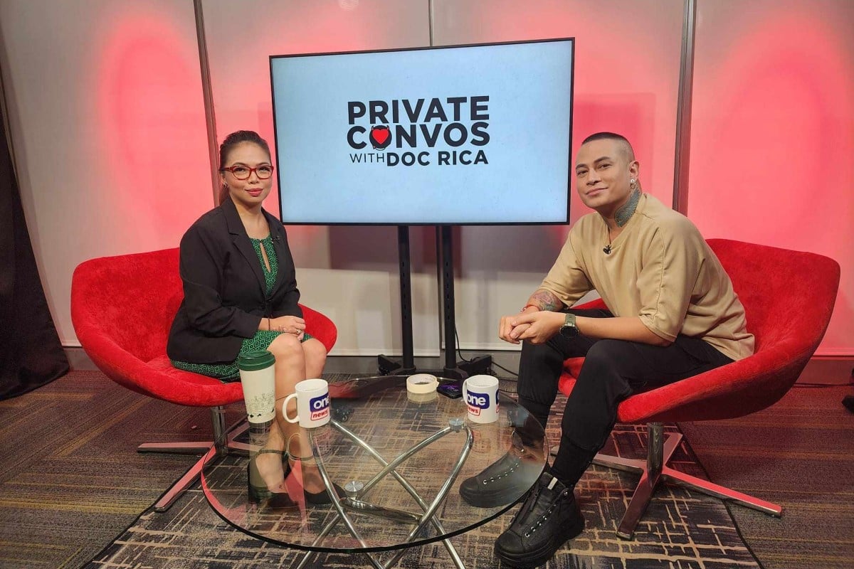 Filipino sex therapist Rica Cruz (left) interviews a guest on her television show that was banned over its sexually explicit themes. Photo: Handout