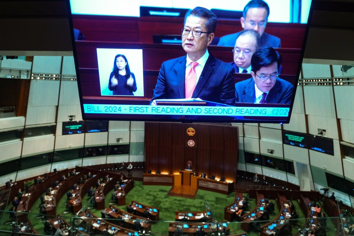Financial Secretary Paul Chan delivers his address. Hong Kong’s economy is sluggish and the property market is struggling. Photo: Sam Tsang