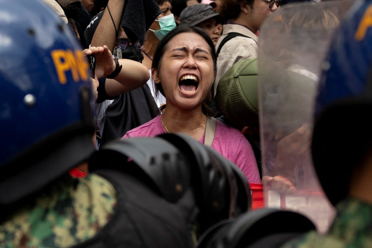 A Filipino activist yells during a protest in Manila on International Women’s Day earlier this month. Photo: Reuters