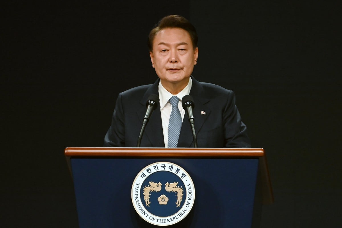 South Korean President Yoon Suk-Yeol speaks during the 3rd Summit for Democracy in Seoul on March 18. Photo: EPA-EFE