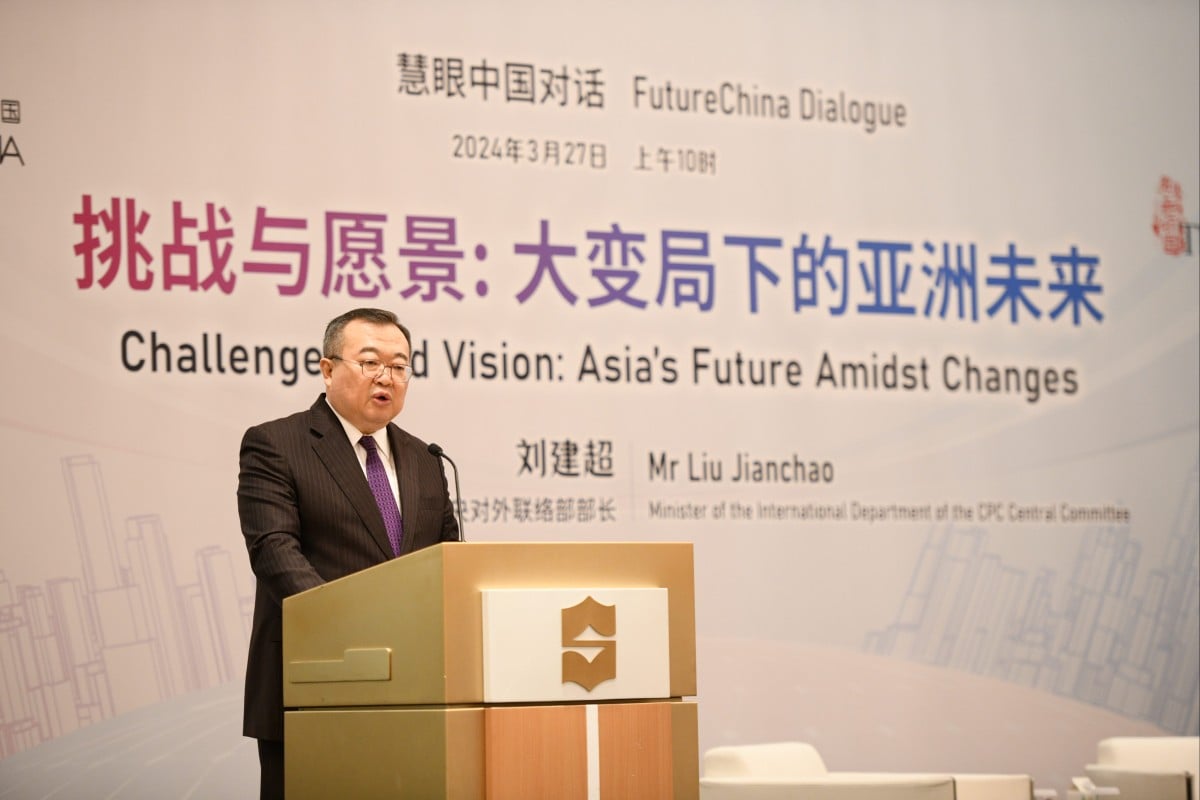 Liu Jianchao, Minister of the International Department of the Communist Party of China (CPC) Central Committee, speaking at the FutureChina Dialogue in Singapore on March 27. Photo: Handout