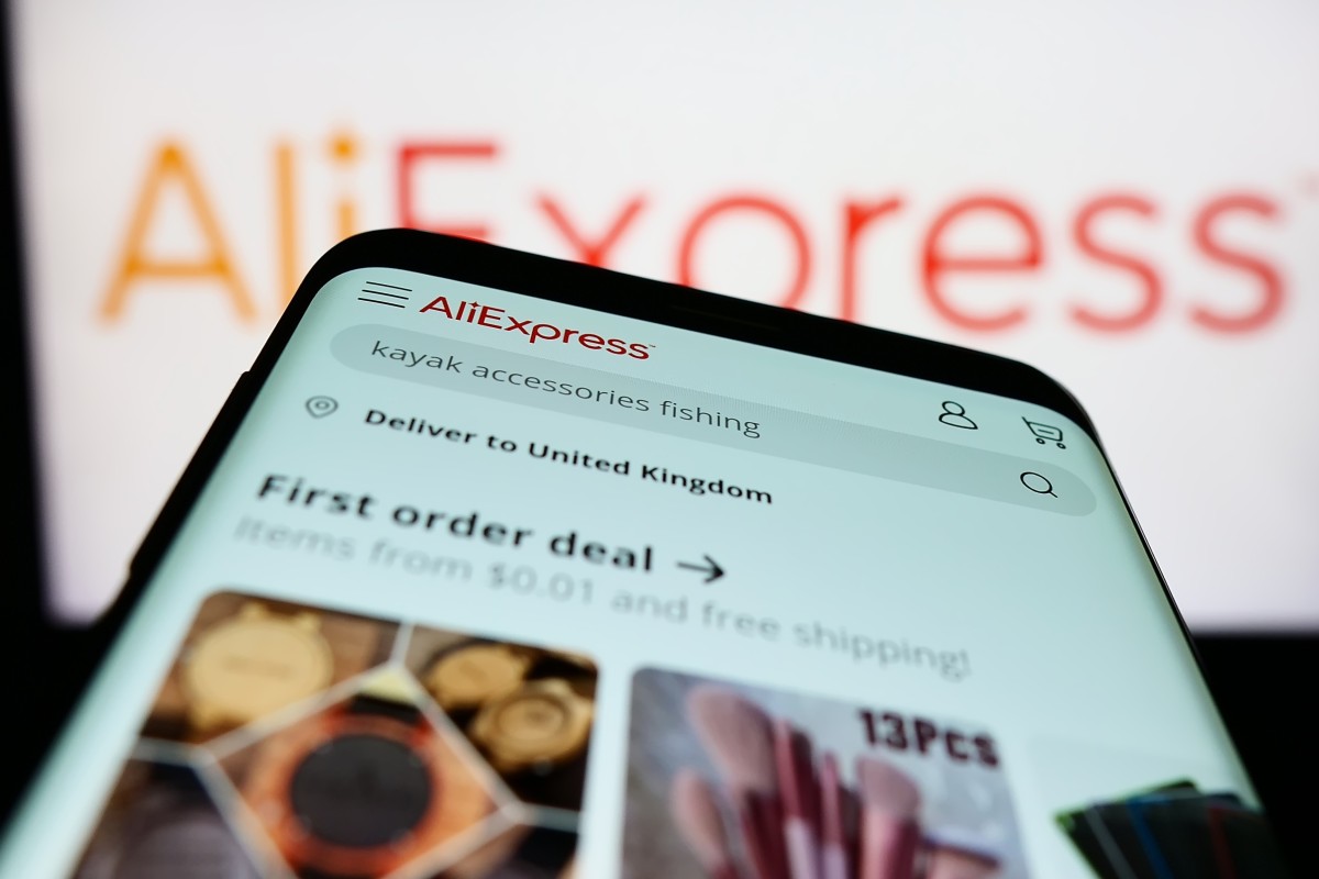 A smartphone screen showing the AliExpress logo. Photo: Shutterstock Images