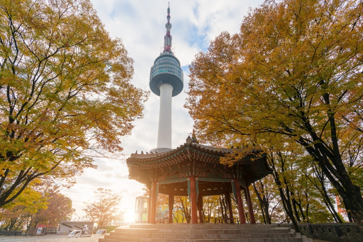 The N Seoul Tower rises above a pavilion on Namsan mountain in Seoul, South Korea. Photo: Shutterstock