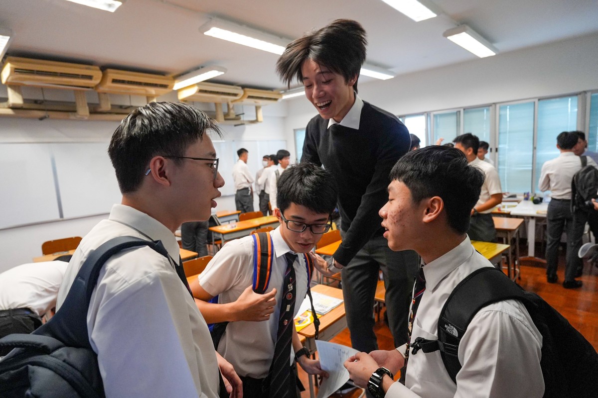 Students celebrate their results at La Salle College. Photo: Eugene Lee