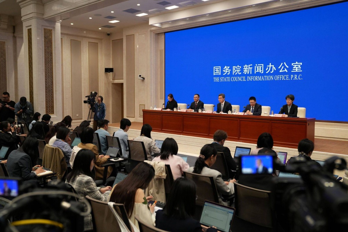 China’s Ministry of Finance held a news conference in Beijing on Saturday. Source: Bloomberg