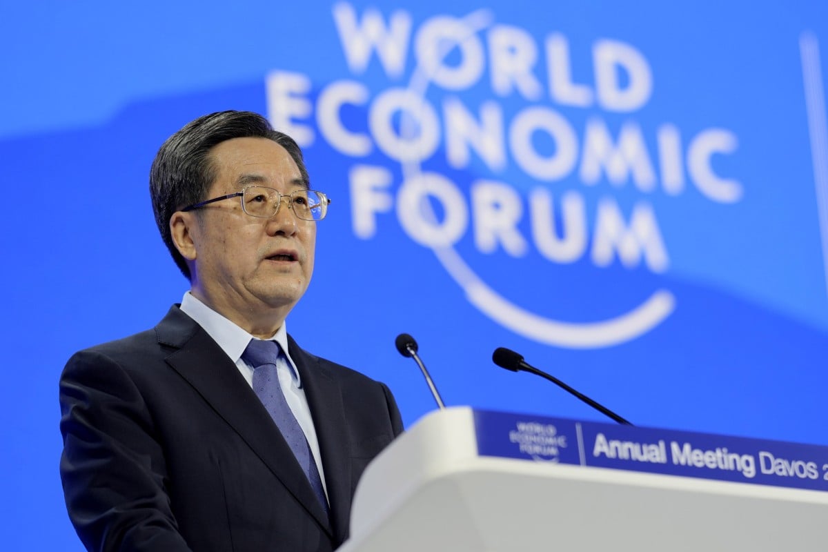 Chinese Vice-Premier Ding Xuexiang speaks at the World Economic Forum annual meeting in Davos, Switzerland on Tuesday. Photo: AP