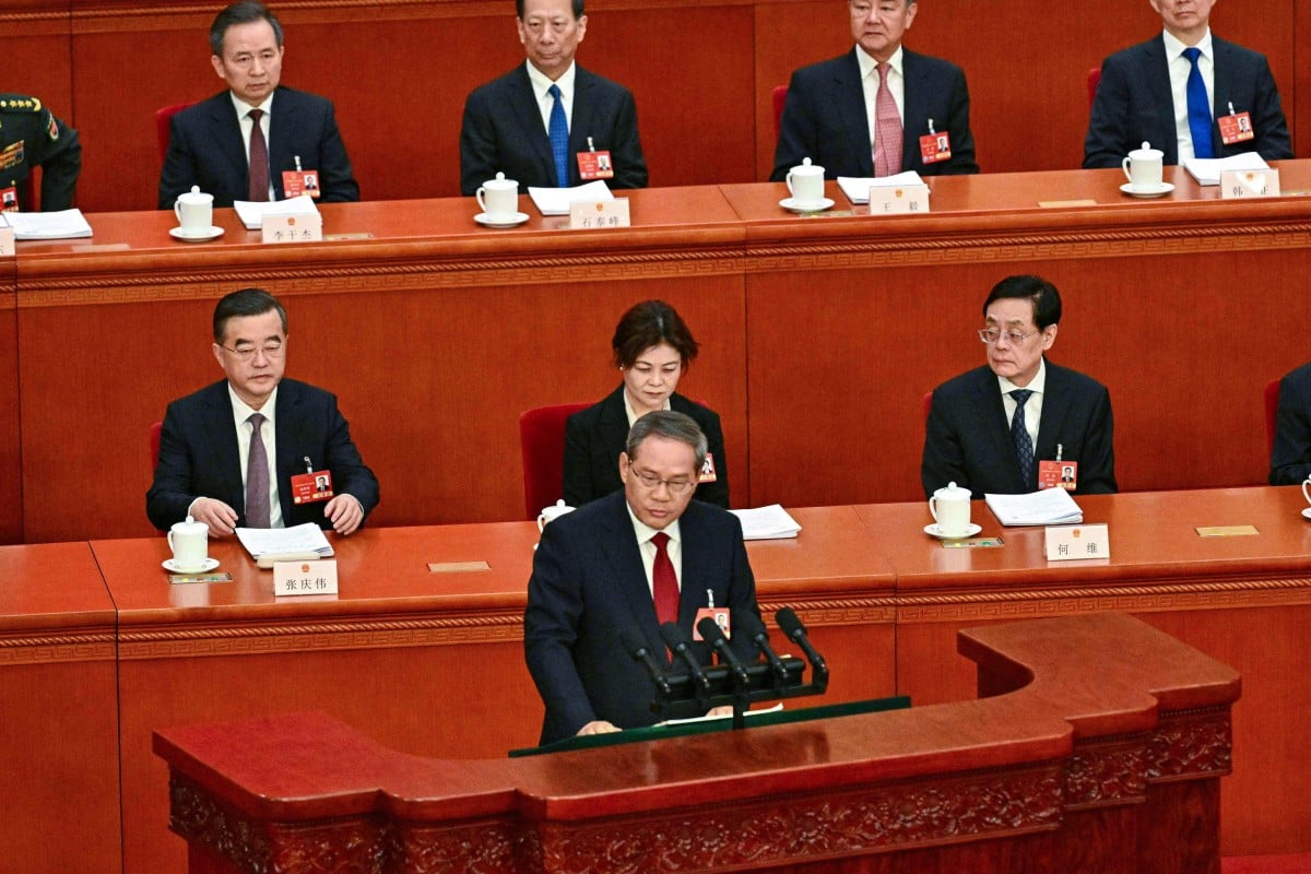 Chinese Premier Li Qiang at the opening session of the National People’s Congress (NPC) in Beijing on Wednesday. Photo: AFP