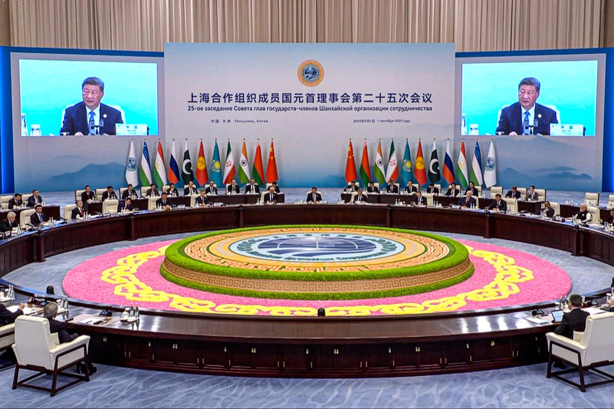 On Monday, President Xi Jinping kicked off the official meeting with leaders of SCO member nations. Photo: CCTV