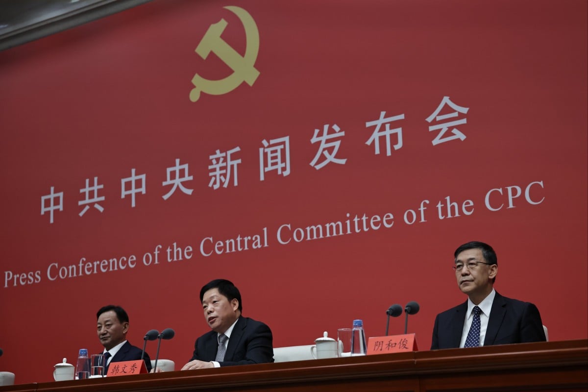 A press conference was after the fourth plenum of the Central Committee of China’s Communist Party. Photo: EPA