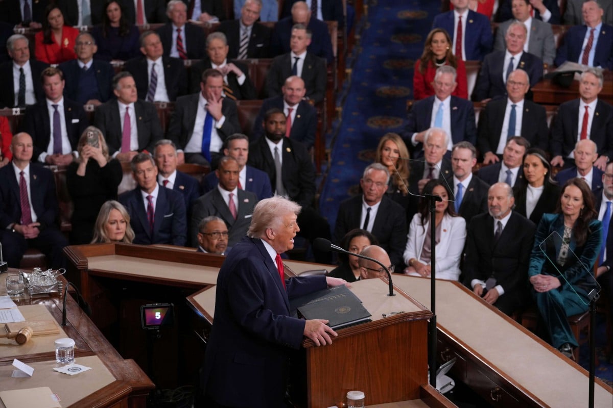US President Donald Trump gives his State of the Union address to a joint session of Congress at the Capitol in Washington on Tuesday. Photo: AP