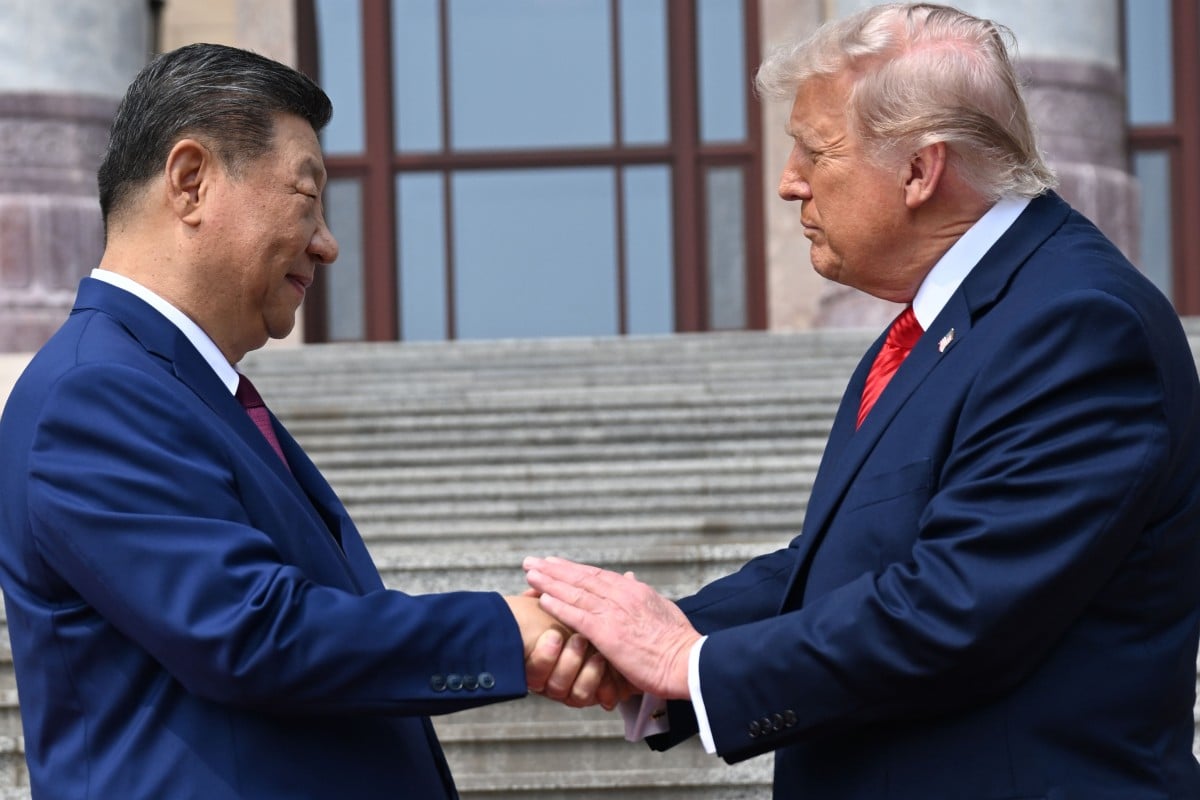 Chinese President Xi Jinping meets US leader Donald Trump at the Great Hall of the People in Beijing on Thursday. Photo: AP