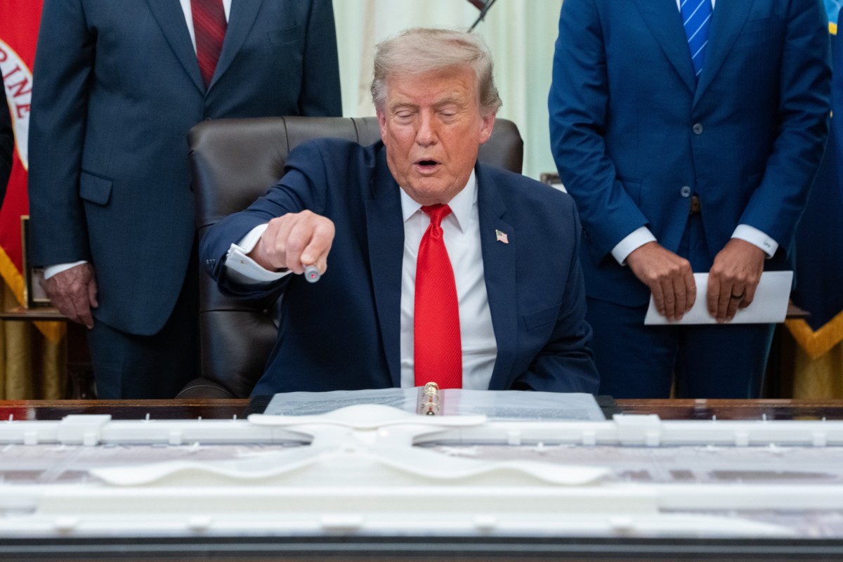 President Donald Trump presenting a Washington Dulles Airport redevelopment plan.