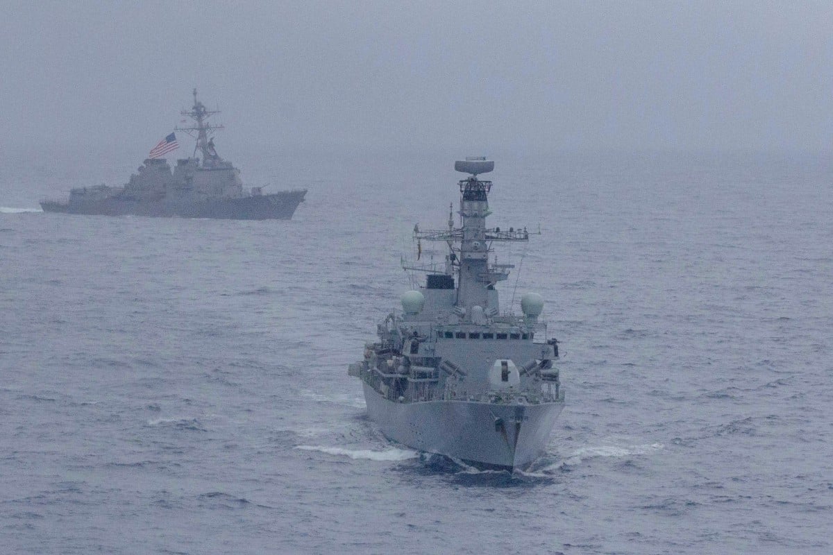 The USS McCampbell and the HMS Argyll conduct a joint US-UK exercise in the South China Sea in January. Photo: Reuters