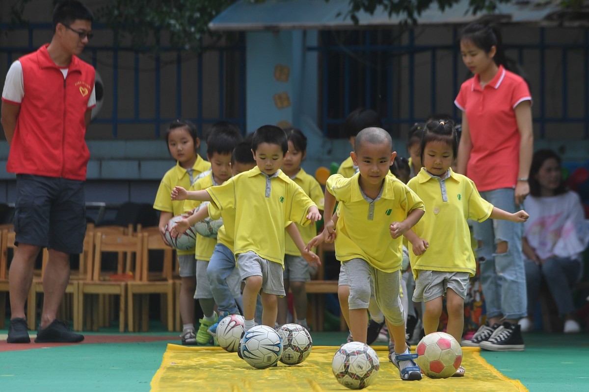 Xi Jinping’s hopes for China as a world footballing force begin with children such as pupils at the Central Kindergarten in Changxing county, eastern Zhejiang province. Photo: Xinhua