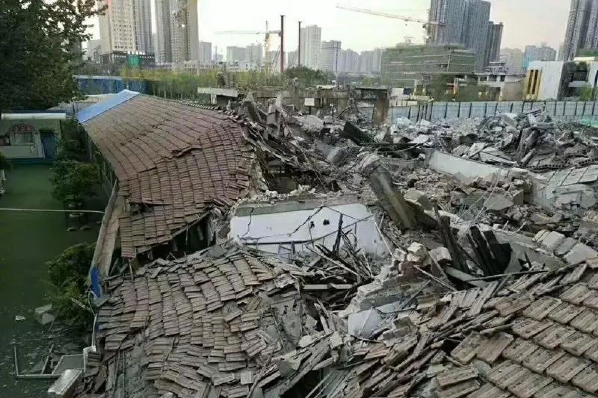 Seven classrooms, four toilet blocks, three kitchens and a first aid room were levelled. Photo: Weibo