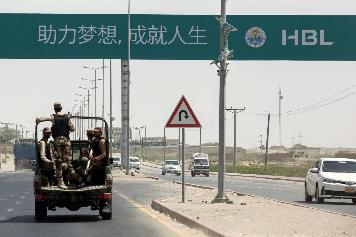 A road sign reading “First Pakistani Branch in China” in Gwadar, Balochistan. Photo: Bloomberg