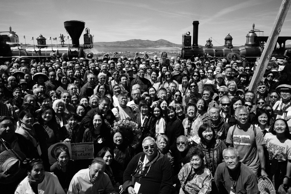 New York photographer and activist Corky Lee’s 2019 reenactment of the iconic 1869 photograph, but with the descendants of Chinese railroad workers and other Chinese-Americans. Photo: Alan Chin