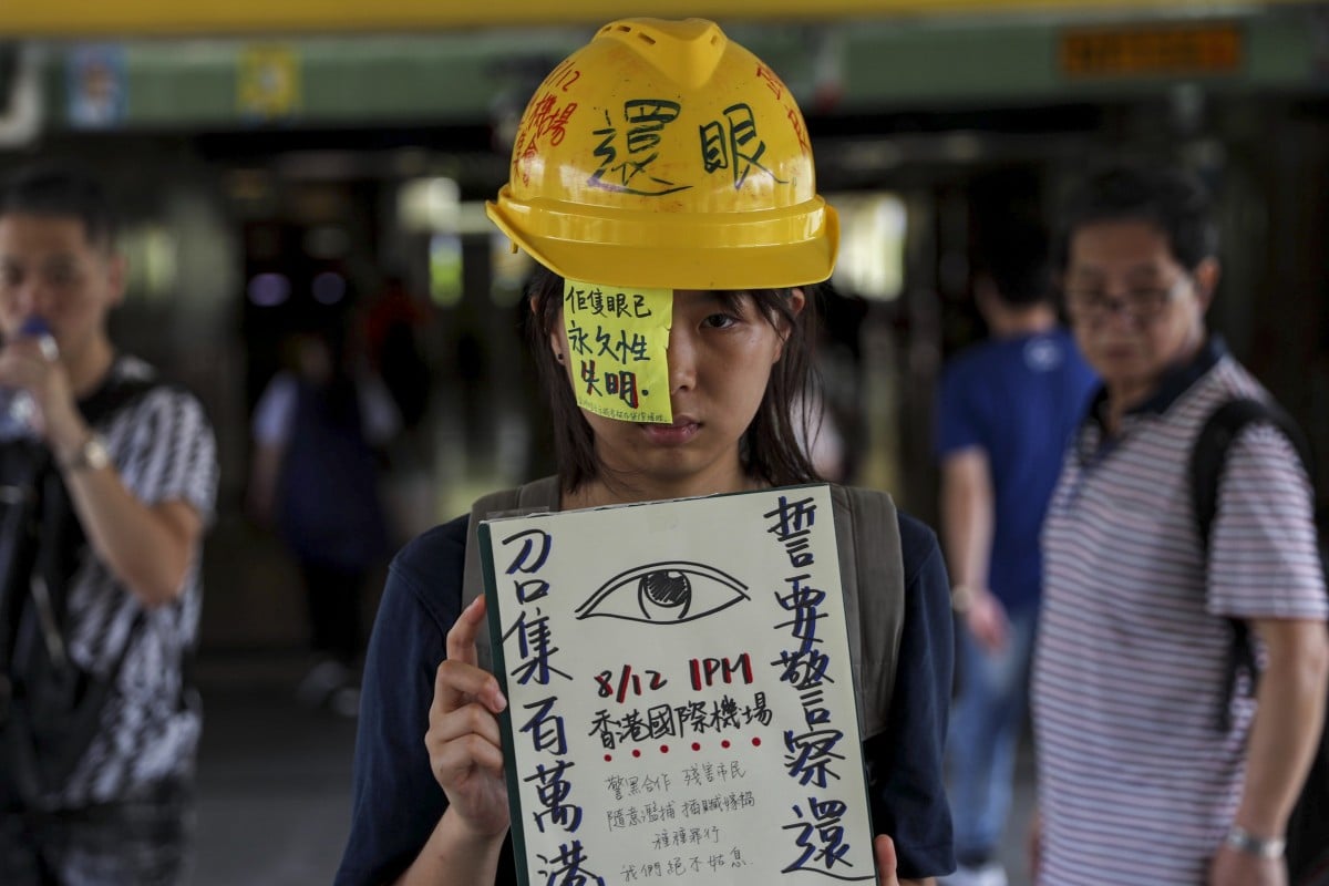 Protesters plan to descend on Hong Kong aiport again for a demonstration on Monday, stirred by a woman being shot in the eye on Sunday. Photo: Sam Tsang