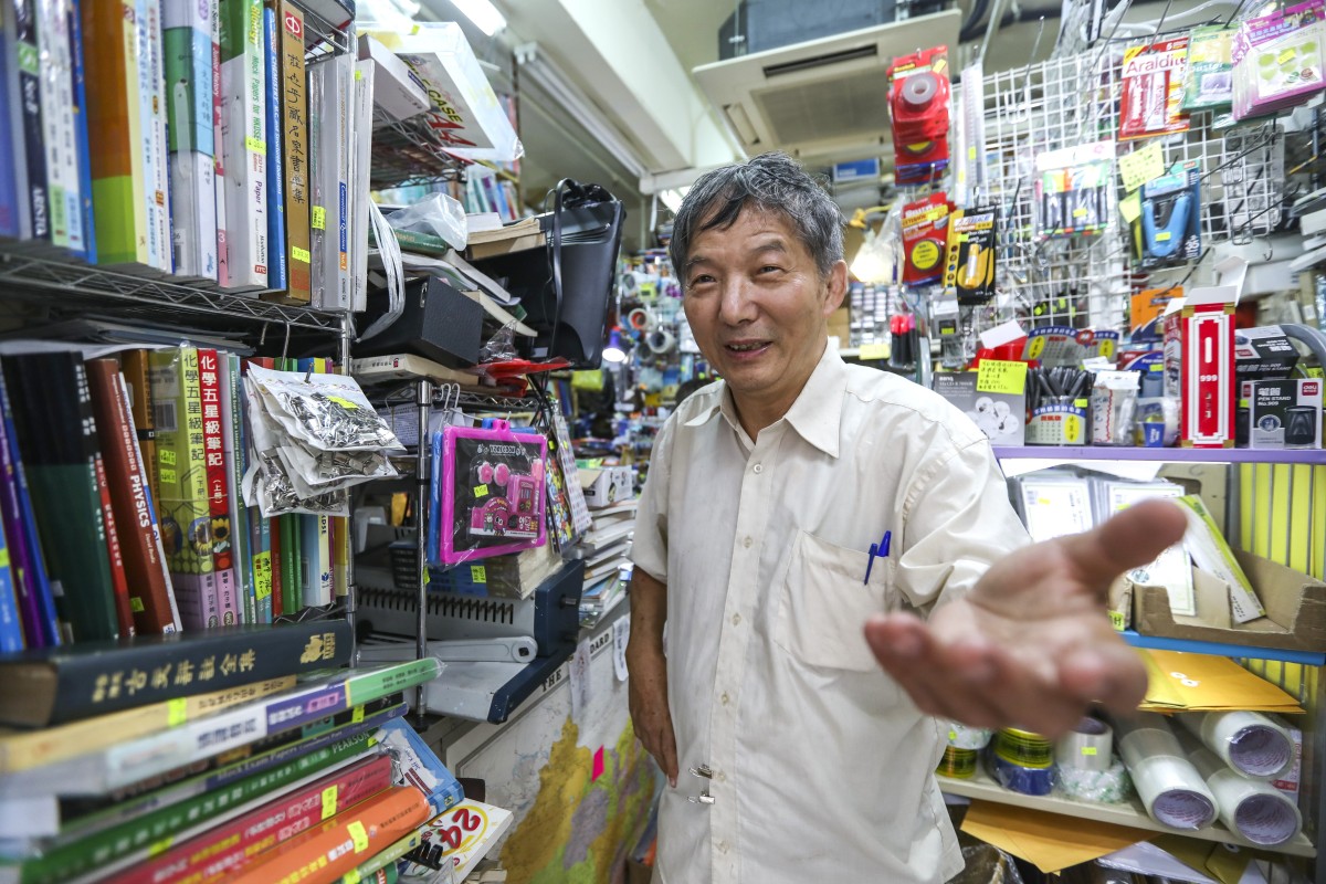 Hui Kin-man, owner of King Luen Books and Stationery, photographed at his shop in Quarry Bay. Photo: Xiaomei Chen