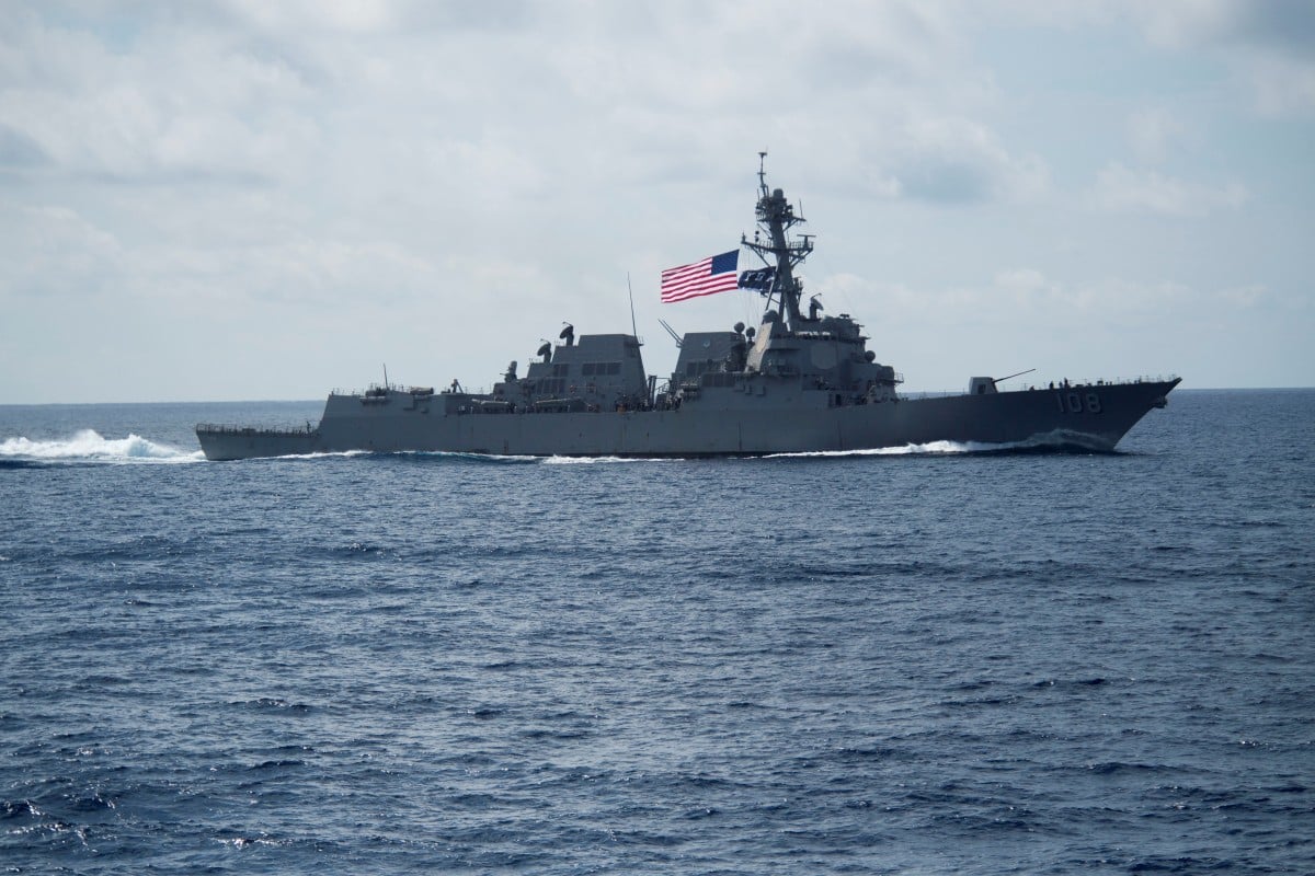 The US Navy’s guided missile destroyer USS Wayne E. Meyer sailed near the Paracel Islands in the South China Sea on Friday. Photo: Reuters