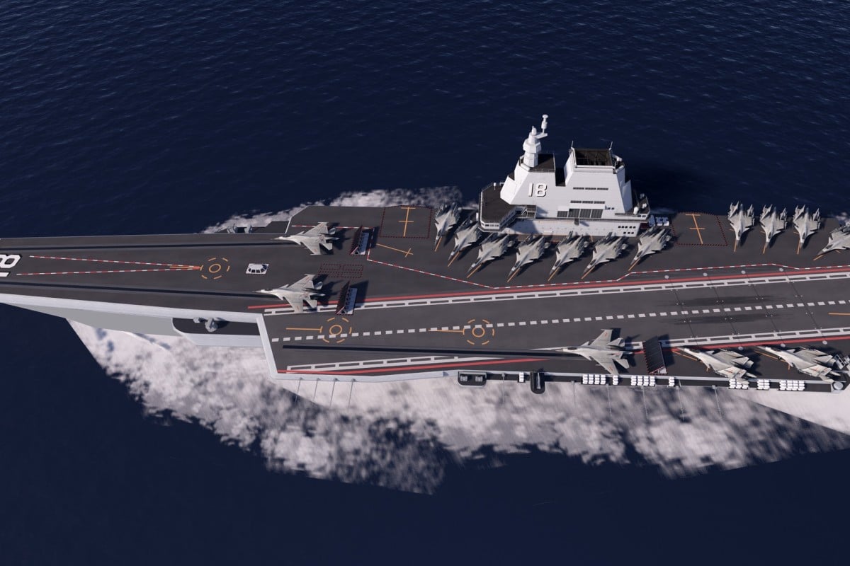 An artist’s impression of China’s third aircraft carrier, the Type 002, which will incorporate an electromagnetic aircraft launch system developed by Rear Admiral Ma Weiming and his team. source: Photo: Handout
