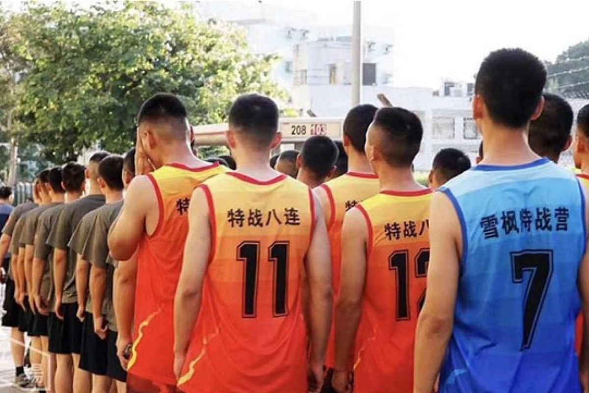 Soldiers from one of the PLA’s top counterterrorism brigades were identified by their basketball shirts. Photo: SCMP