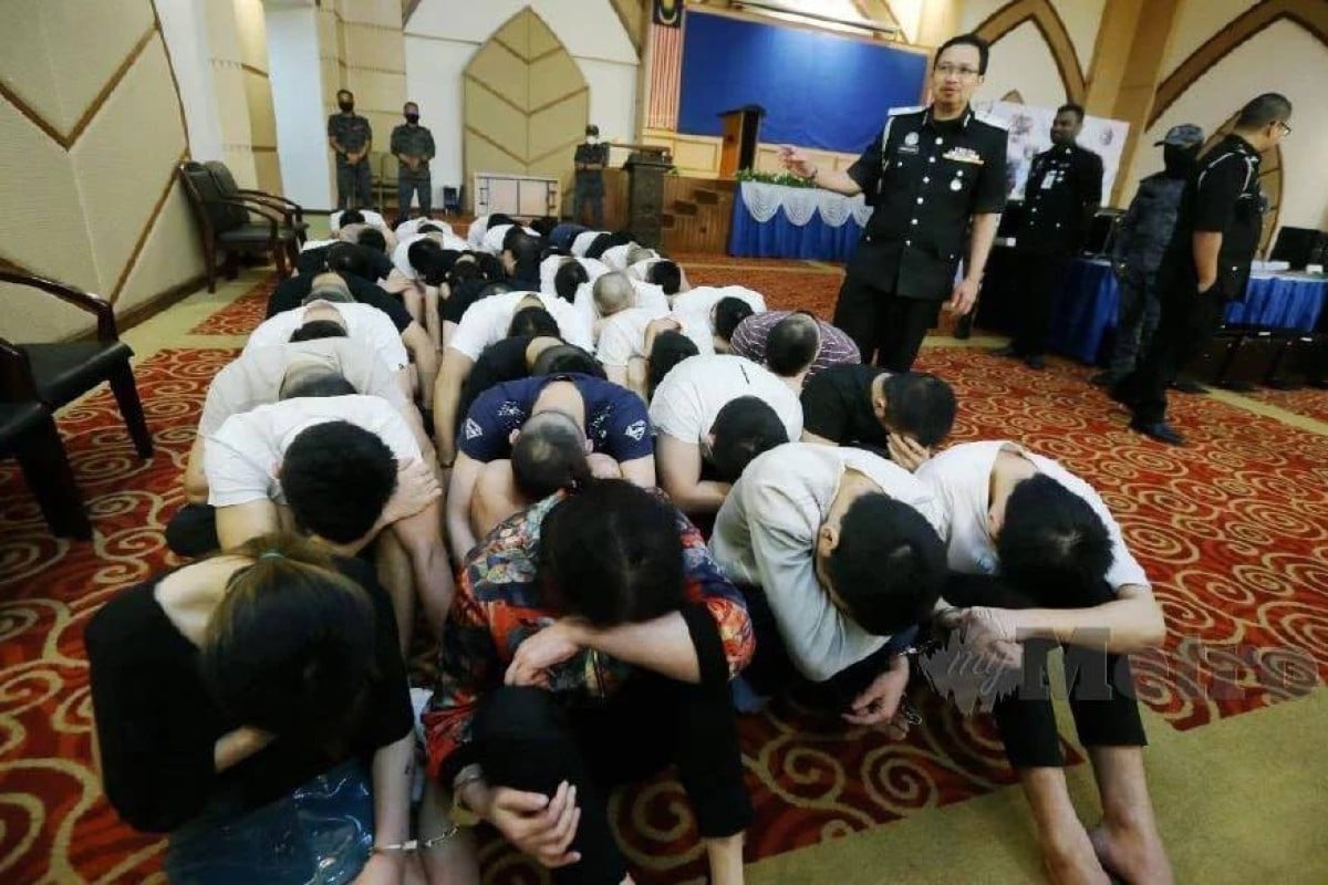 Arrested Chinese suspects after the bust in Ipoh. Photo: Immigration Department of Malaysia