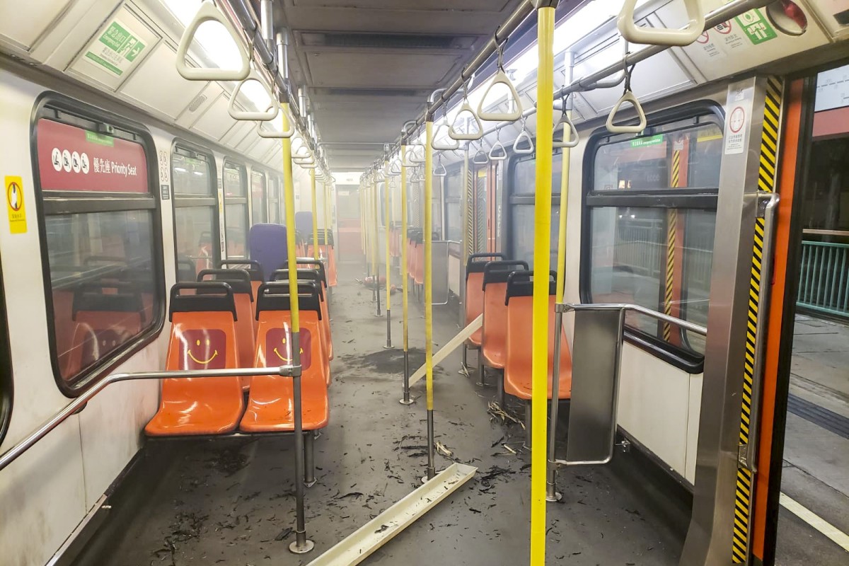 The interior of a vandalised light rail train. Photo: Handout