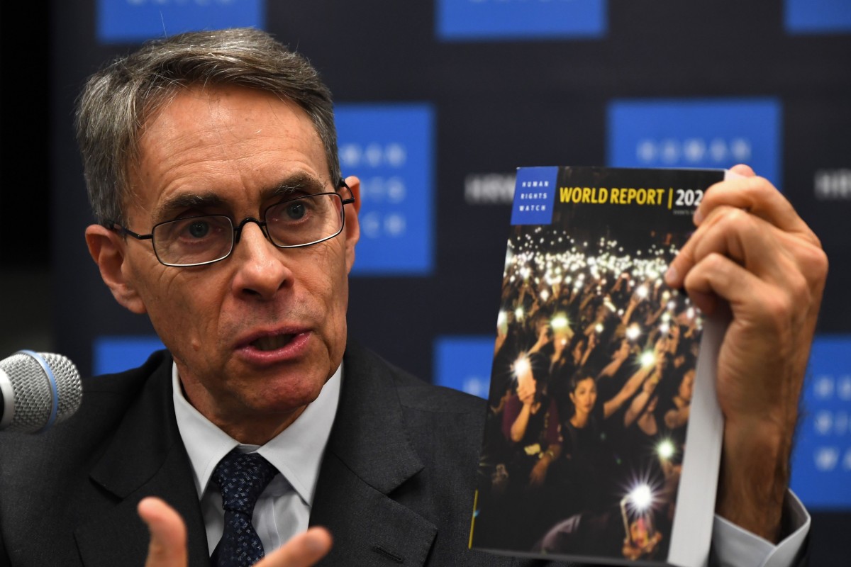 Kenneth Roth, executive director of Human Rights Watch, introduces the group’s 2020 World Report at UN headquarters in New York on Tuesday. Photo: AFP