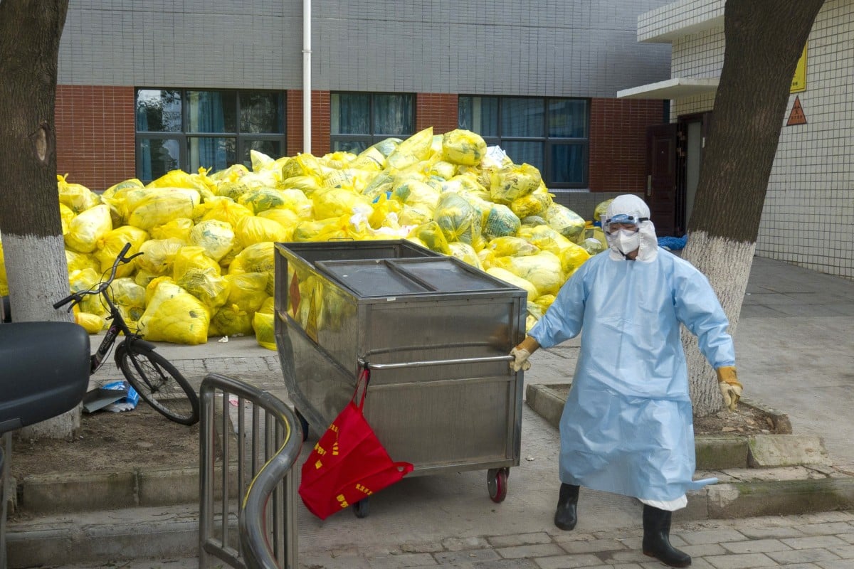 Medical waste at the west campus of Wuhan Union Hospital. Photo: Xinhua