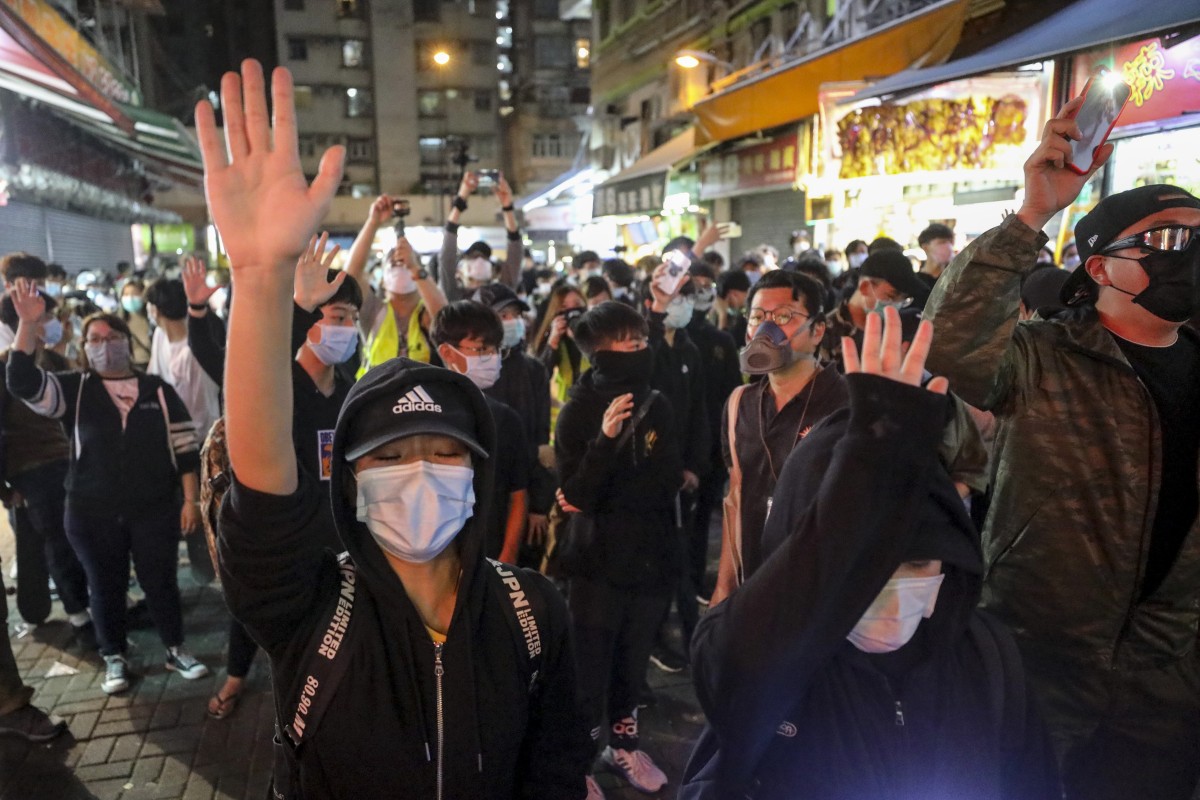 Protesters rally in Yeun Long in to mark eight months since the indiscriminate attack on protesters and residents that left 45 injured. Photo: Dickson Lee