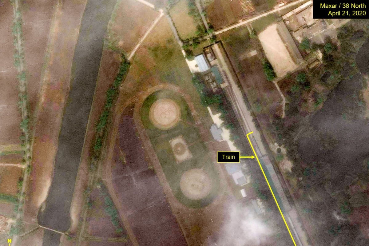 Foto satelit 21 April 2020, menunjukkan ada kereta di satsiun dekat Wonsan, pondok liburan milik Kim Jong Un.