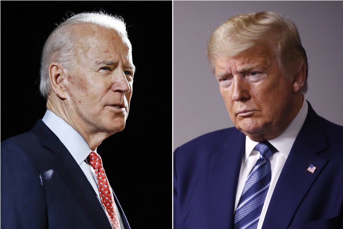 In this combination of file photos, Democratic presidential candidate Joe Biden, left, speaks in Wilmington, Delaware, on March 12 and US President Donald Trump speaks at the White House in Washington on April 5. Photo: AP