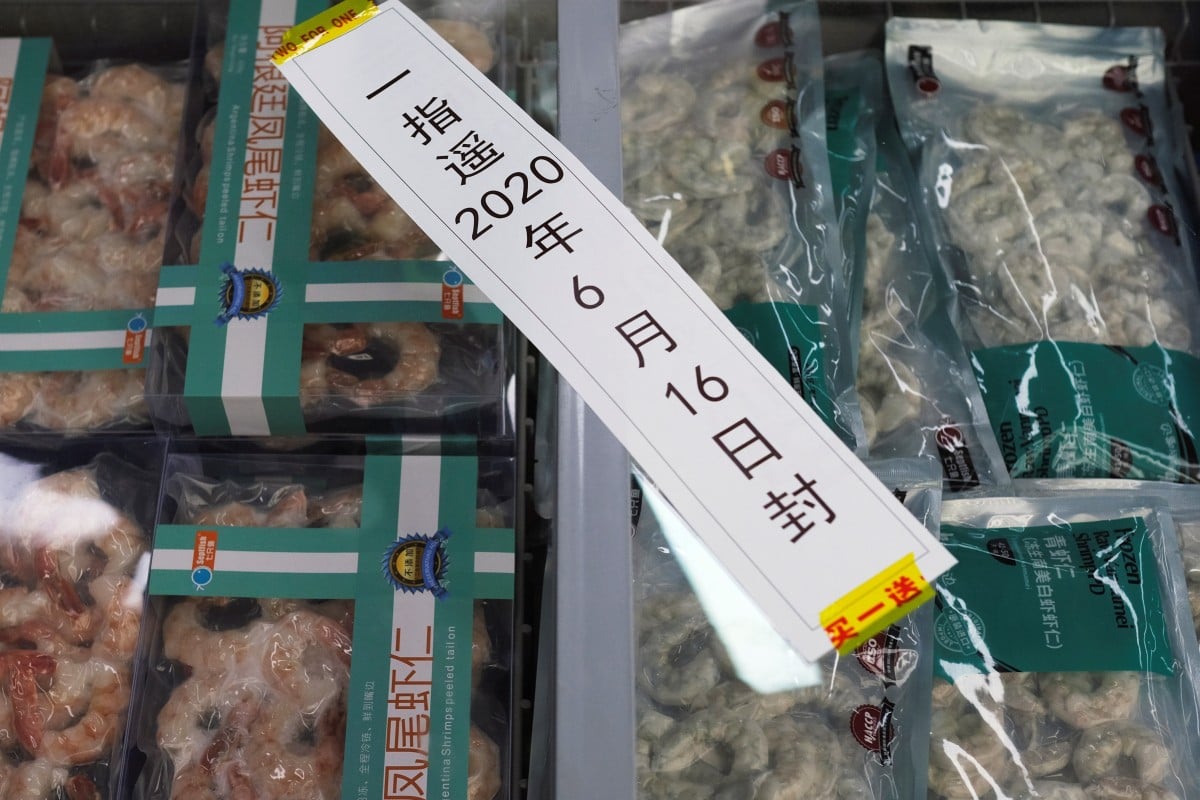 Frozen seafood products made of imported shrimps are seen inside a sealed freezer at a supermarket following a new outbreak of the coronavirus disease in Beijing, China on June 19, 2020. Authorities testing imported food have since found six Covid-19 positive samples from nearly 223,000 samples. Photo: Reuters